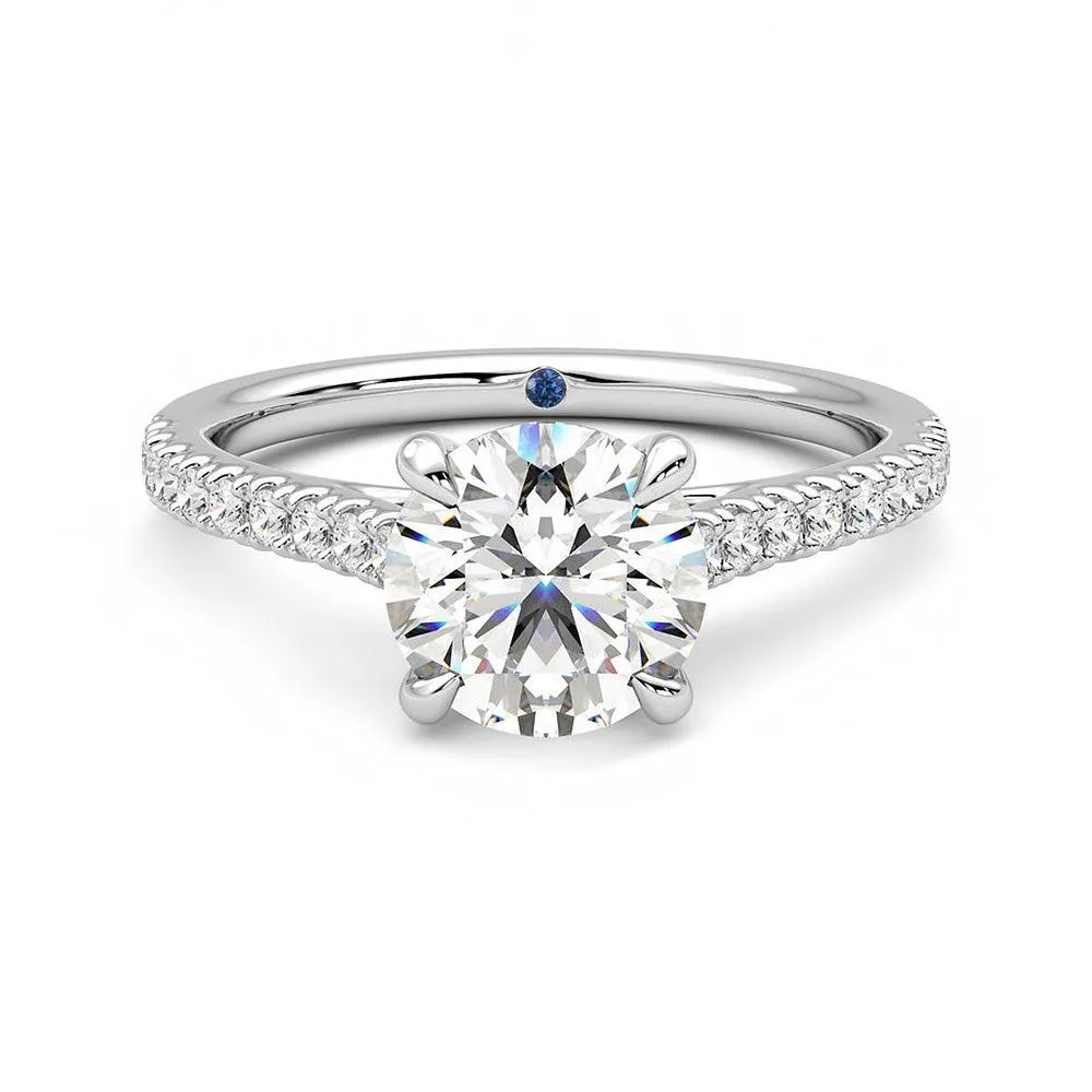 Designer Work Universal Gift Round Moissanite Engagement Ring with Hidden Anniversary Stone and Pav?? Accents