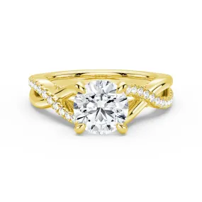 Round Moissanite Twisted Band Engagement Ring with Hidden Accents Unisex Design Minimal Look