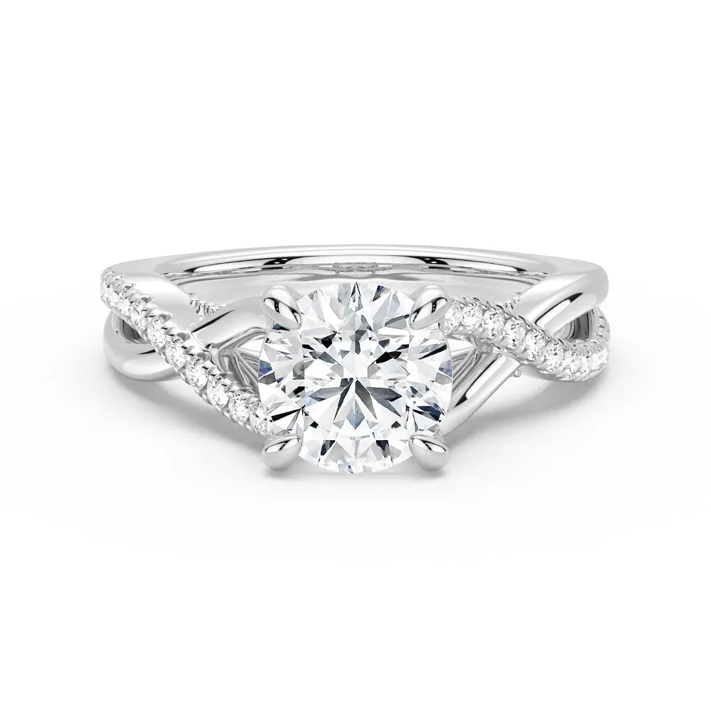 Round Moissanite Twisted Band Engagement Ring with Hidden Accents Exquisite Piece