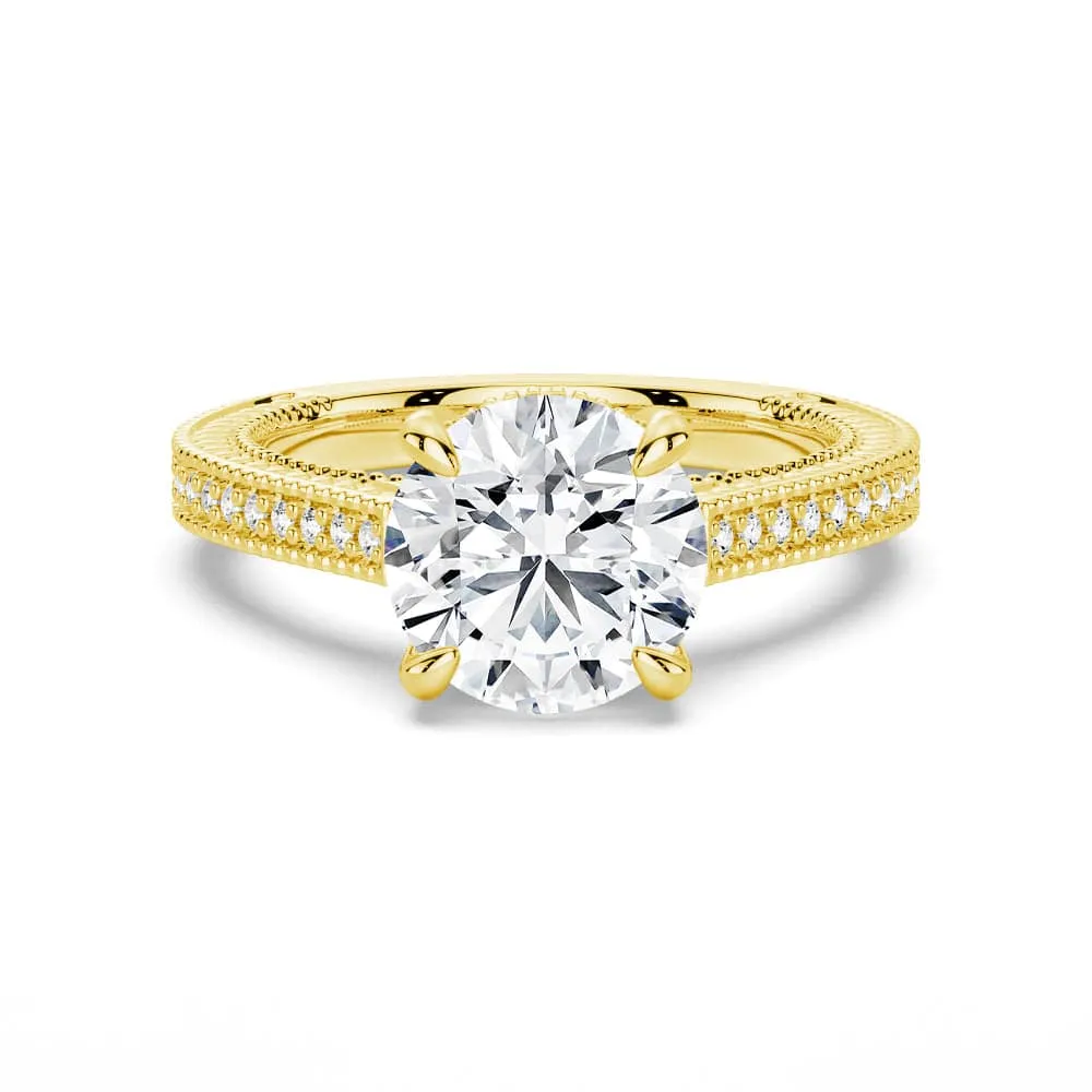 Round Pave Moissanite Cathedral Engagement Ring With Hidden Halo Premium Jewelry Gala Wear