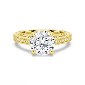 traditional style Round Pave Moissanite Cathedral Engagement Ring With Hidden Halo