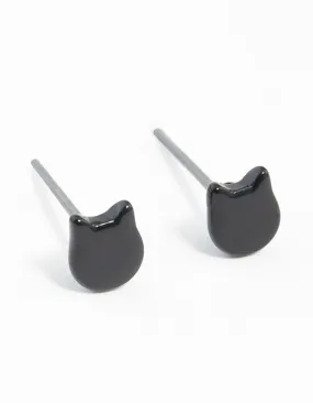 Black Micro Cat Stud Earrings Winter Adornment