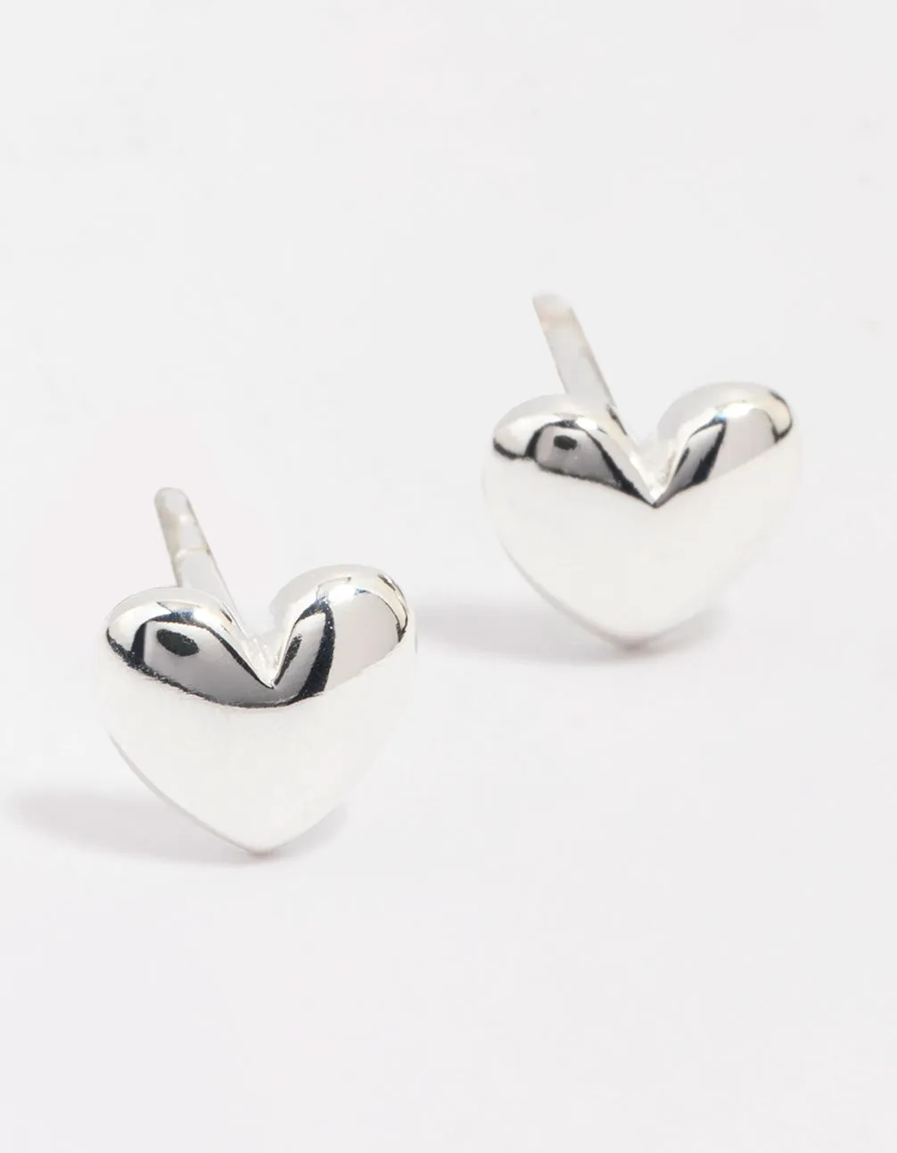 Shiny Feature Sophisticated Ornament Sterling Silver Puffy Heart Stud Earrings