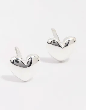 Shiny Feature Sophisticated Ornament Sterling Silver Puffy Heart Stud Earrings
