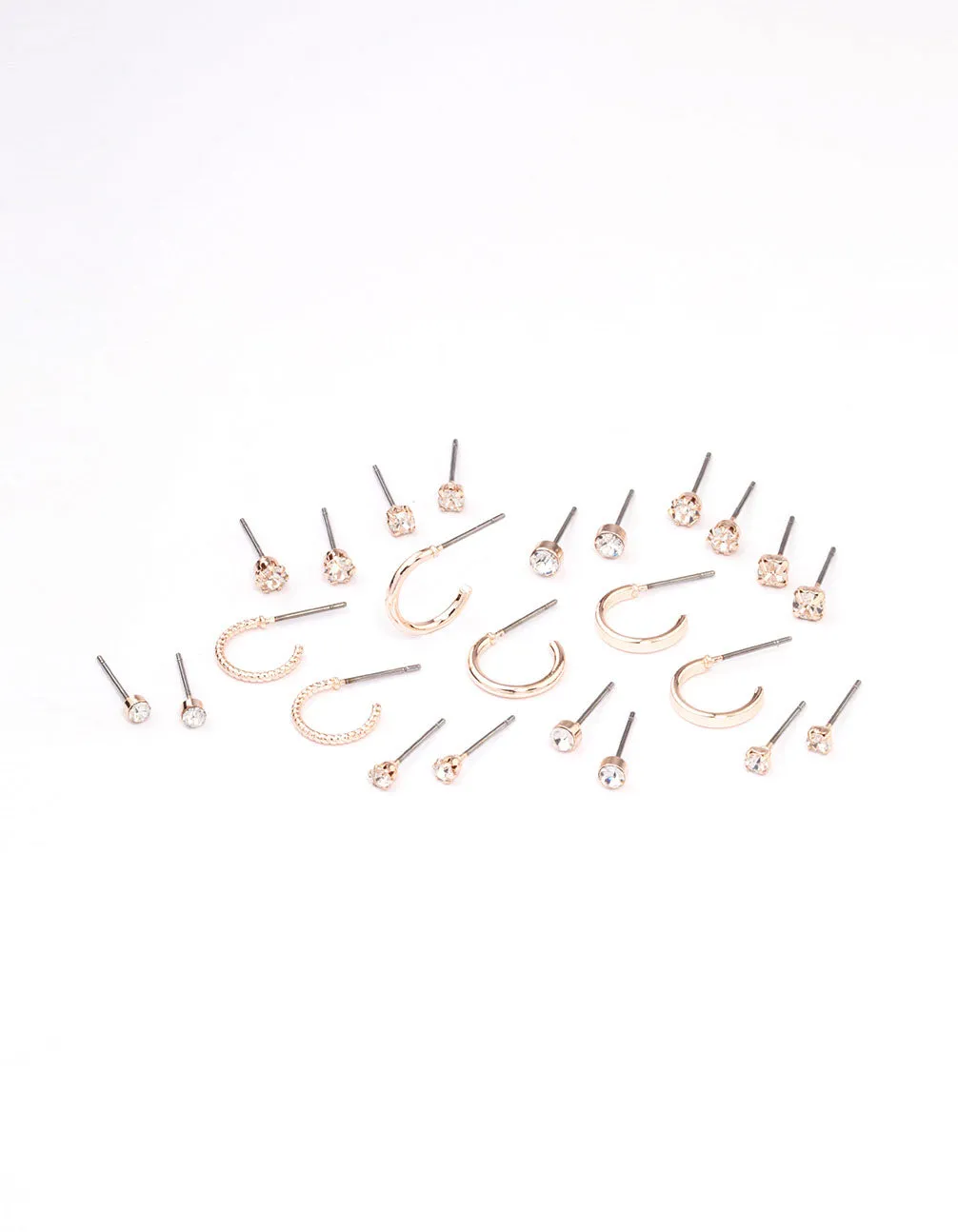 Night Jewelry Ornate Vibe Rose Gold Diamante Stud & Hoop Earring 12-Pack
