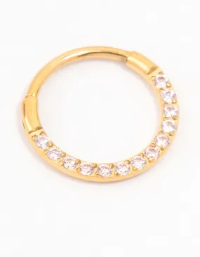 Classic Detail Straight Embellishment Gold Plated Titanium Cubic Zirconia Clicker Ring