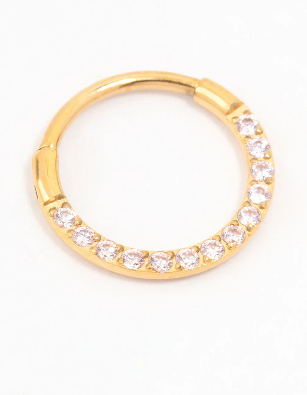 Classic Detail Straight Embellishment Gold Plated Titanium Cubic Zirconia Clicker Ring