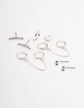 Silver Diamante Huggie Chain Earrings 5-Pack Radiant Product
