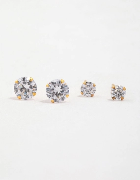 Polished Creation Artistic Jewelry Gold Plated Sterling Silver Cubic Zirconia Stud Pack