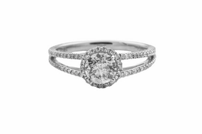 18 Karat White Gold Split Shank Halo Engagement Ring (1.27cttw) Cool Moment Bridal Accessory