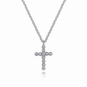 925 Sterling Silver Diamond Cross Pendant Necklace Sparkling Jewelry Design