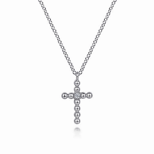 925 Sterling Silver Diamond Cross Pendant Necklace Sparkling Jewelry Design