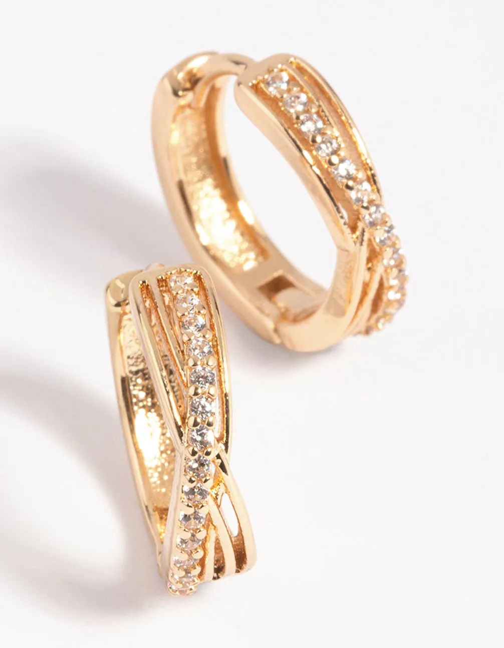 Sparkling Item Gold Cubic Zirconia Twisted Huggie Hoop Earrings