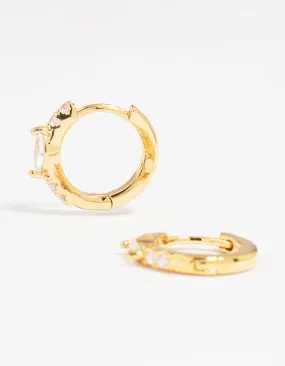 Gold Plated Diamante Marquise Pave Huggie Earrings Exquisite Aesthetic Lightweight product