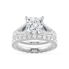 Fashionable Accessory Environmentally Safe Princess Cut Split Shank Moissanite Ring Set with Matching Wedding Band