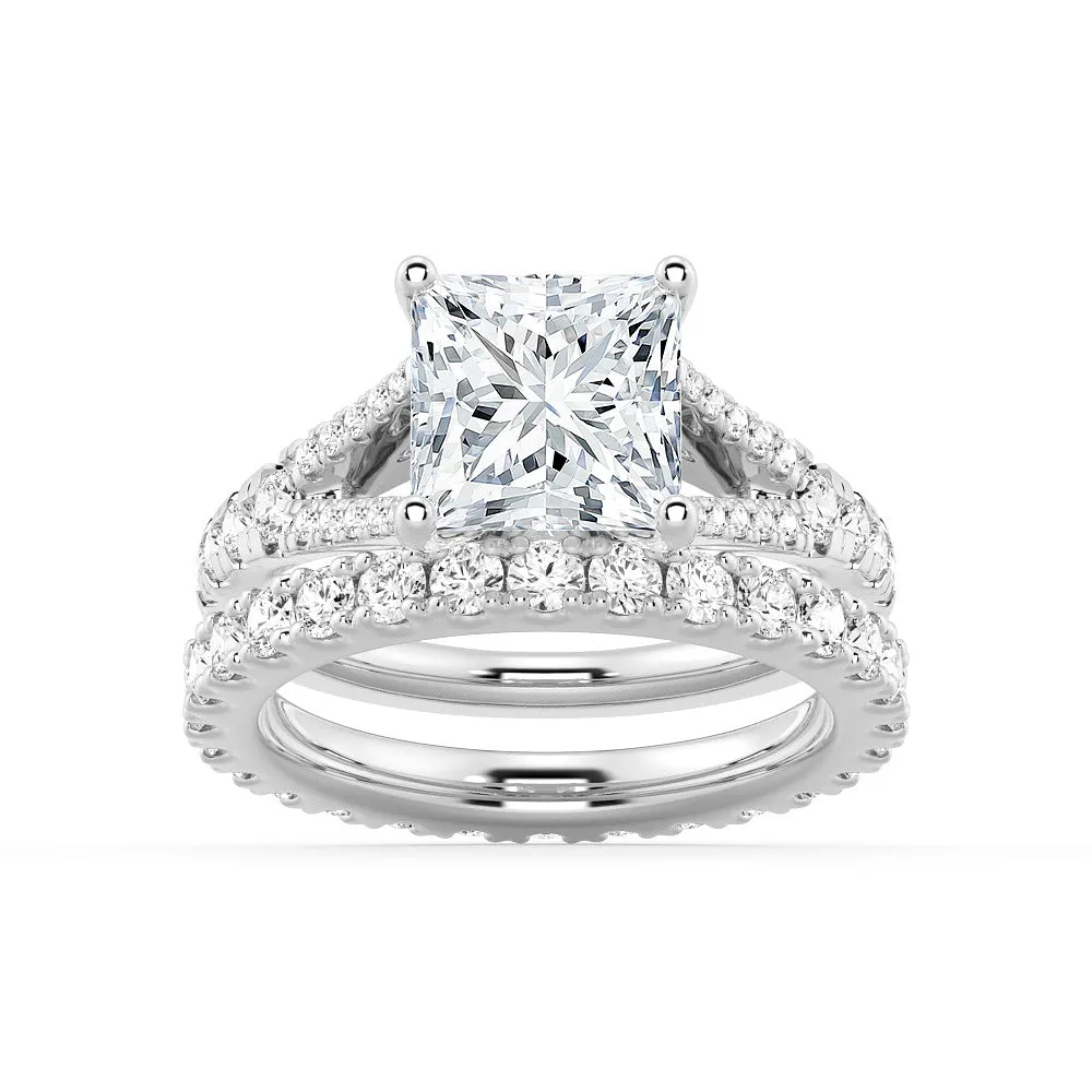 Elegant Product Princess Cut Split Shank Moissanite Ring Set with Matching Wedding Band