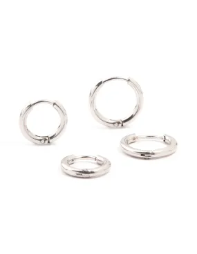 Waterproof Stainless Steel Medium Hoop Earrings 2-Pack Shiny look