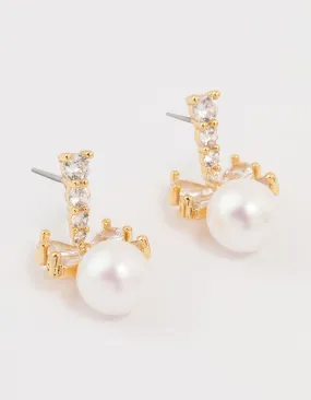 Stunning Element Gold Plated Cubic Zirconia & Pearl Bow Drop Earrings
