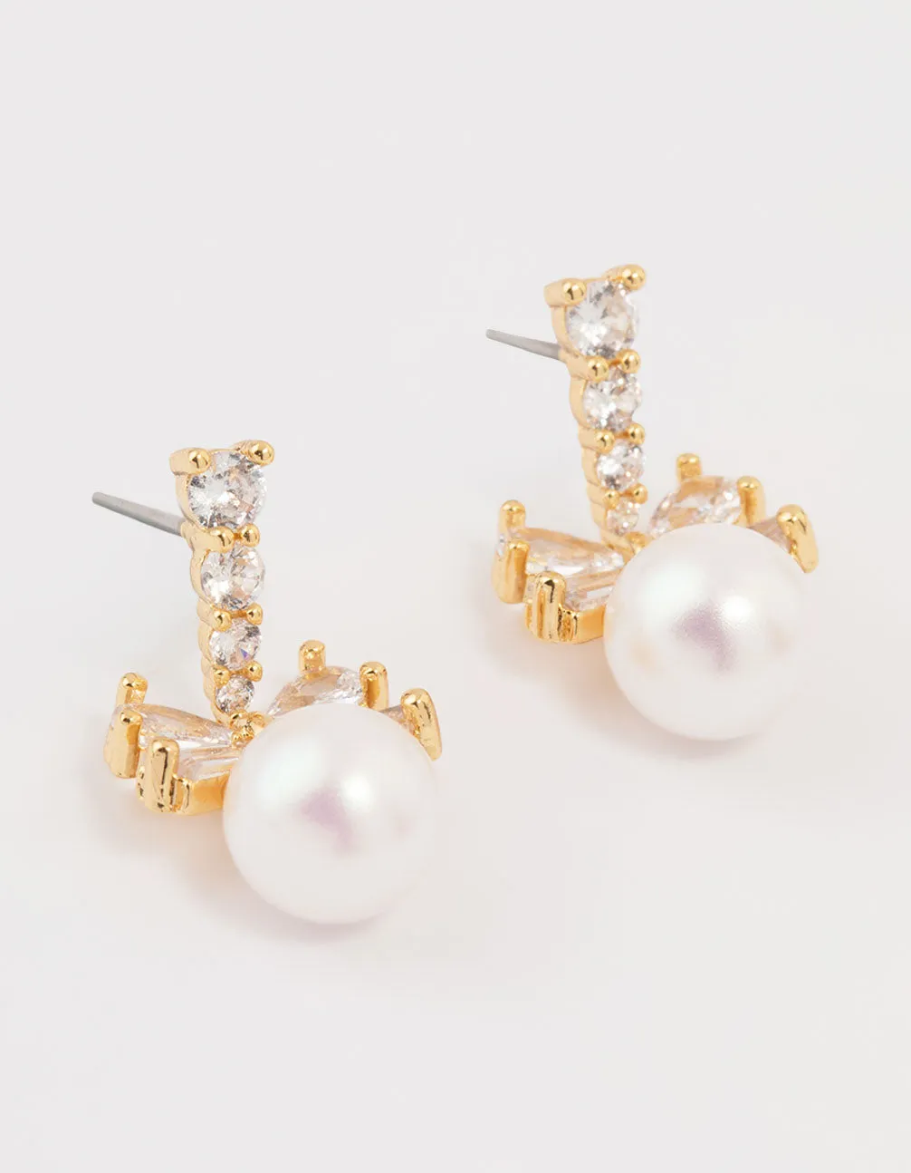 Stunning Element Gold Plated Cubic Zirconia & Pearl Bow Drop Earrings