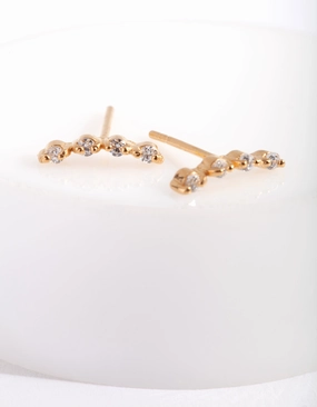 Gold Plated Sterling Silver 4 Diamante Crawler Earrings Gorgeous style Futuristic Ornament