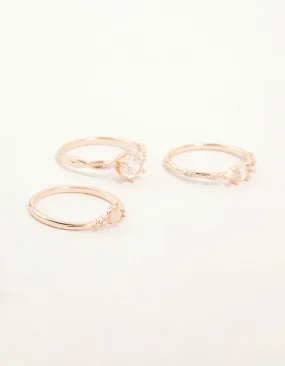 Attractive Style Vintage Statement Rose Gold Plated Cubic Zirconia Stacking Rings 3-Pack