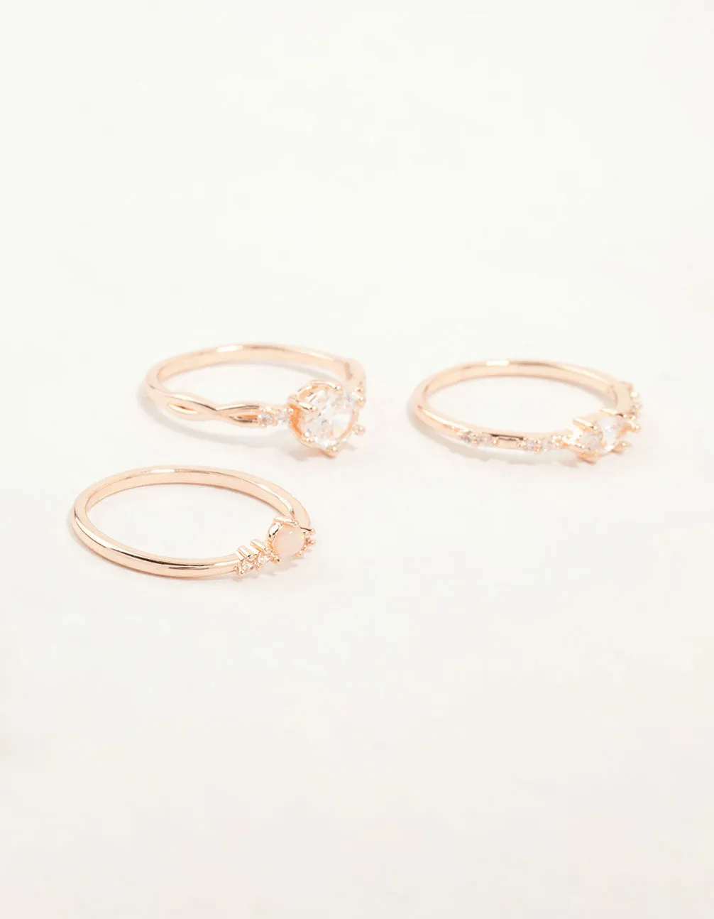 Balanced Structure Rose Gold Plated Cubic Zirconia Stacking Rings 3-Pack