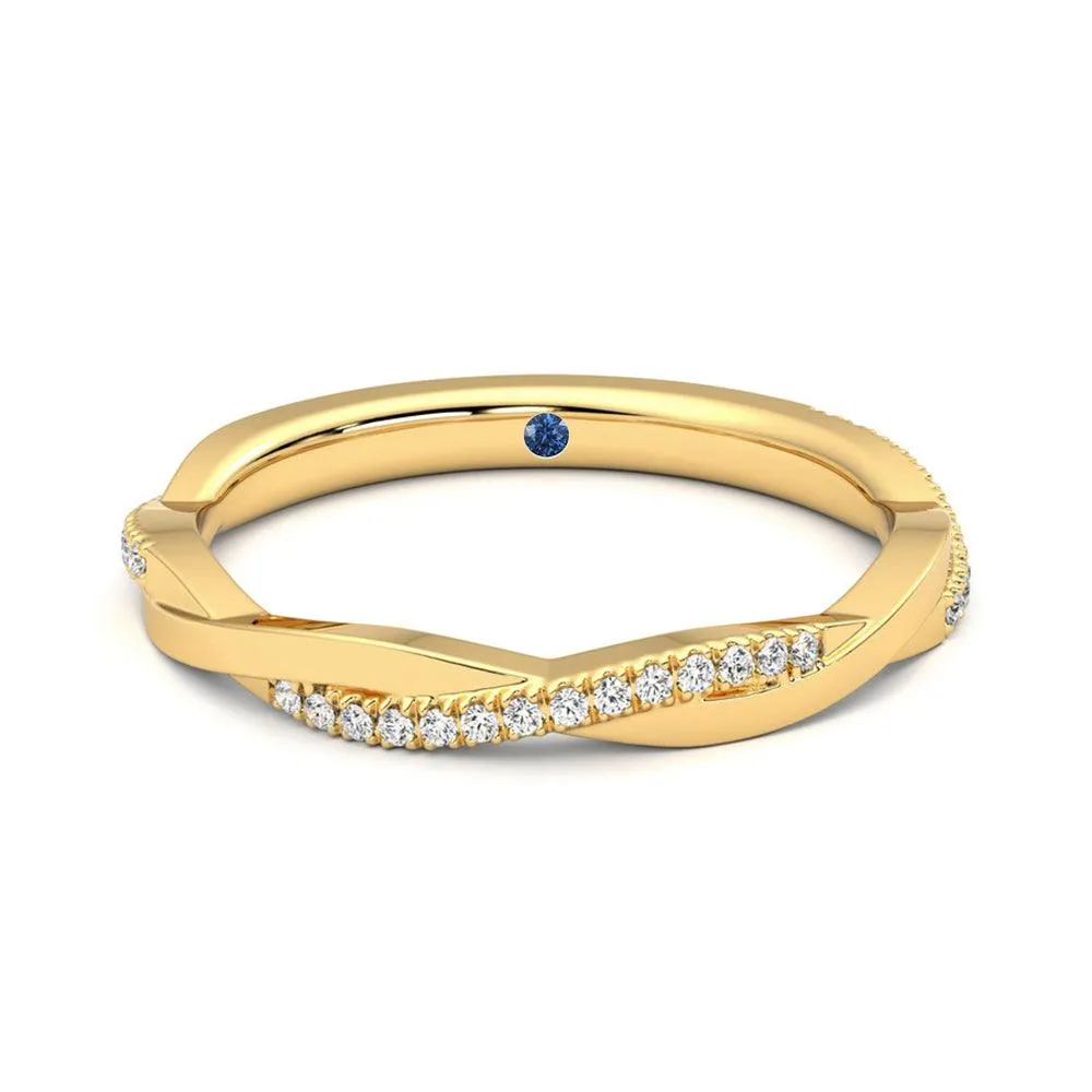 Twisted Band Pav?? Moissanite Wedding Band with Anniversary Stone Accent Budget Piece