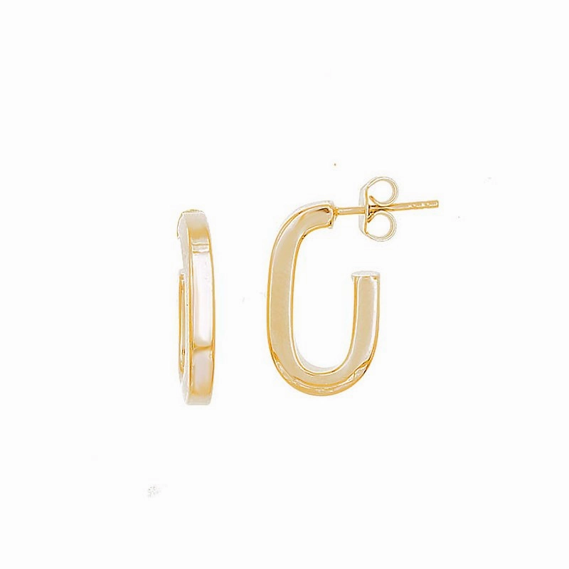 Elegant Look Sterling Silver 14KY Gold Plated Paperclip Hollow Hoop Earrings