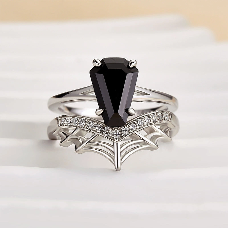 Louily Unique Split Shank Spider Design Coffin Cut Wedding Ring Set Celebration Look Timeless Highlight