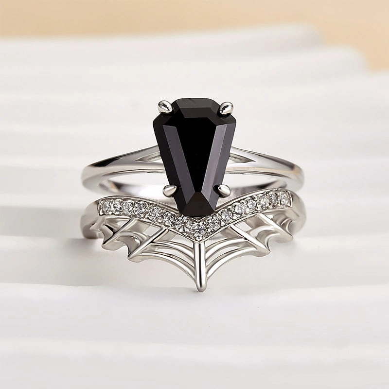 Louily Unique Split Shank Spider Design Coffin Cut Wedding Ring Set Distinctive Touch Charming Pieces