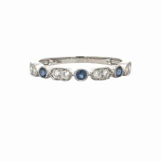 Shiny Gems Party Finish 14K White Gold Sapphire and Diamond Stackable Band