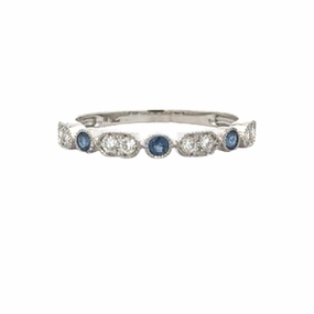 Shiny Gems Party Finish 14K White Gold Sapphire and Diamond Stackable Band