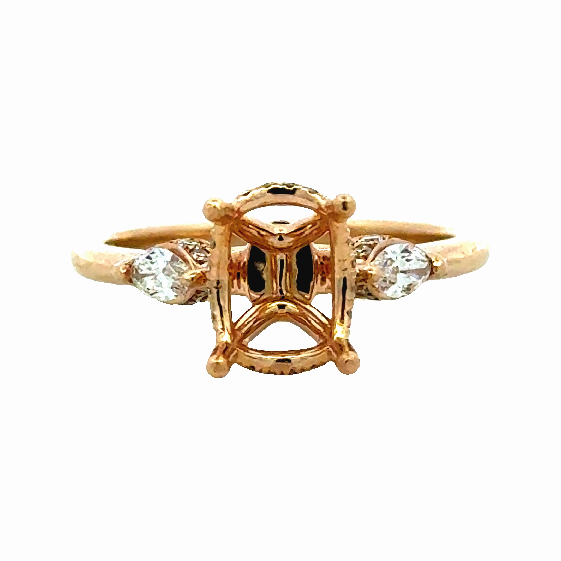 18KY Oval and Marquise Diamond Semi-mount Unique Design City Look