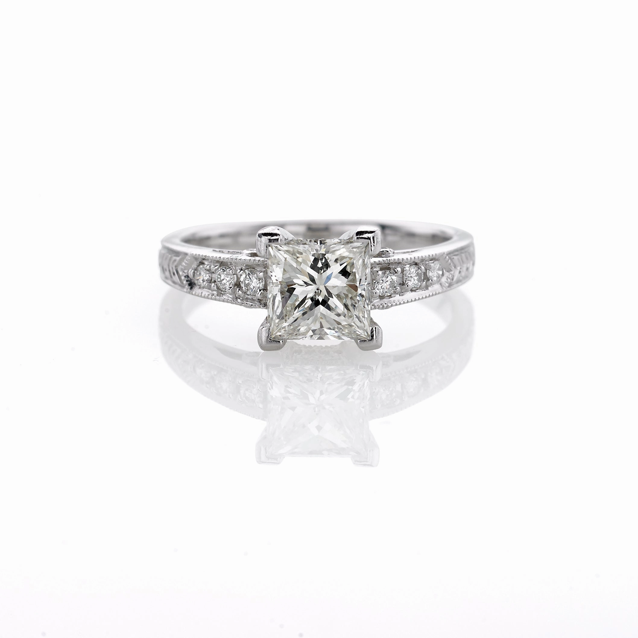PRINCESS CUT DIAMOND RING WITH DIAMONDS DOWN SHANK Inspired Accent