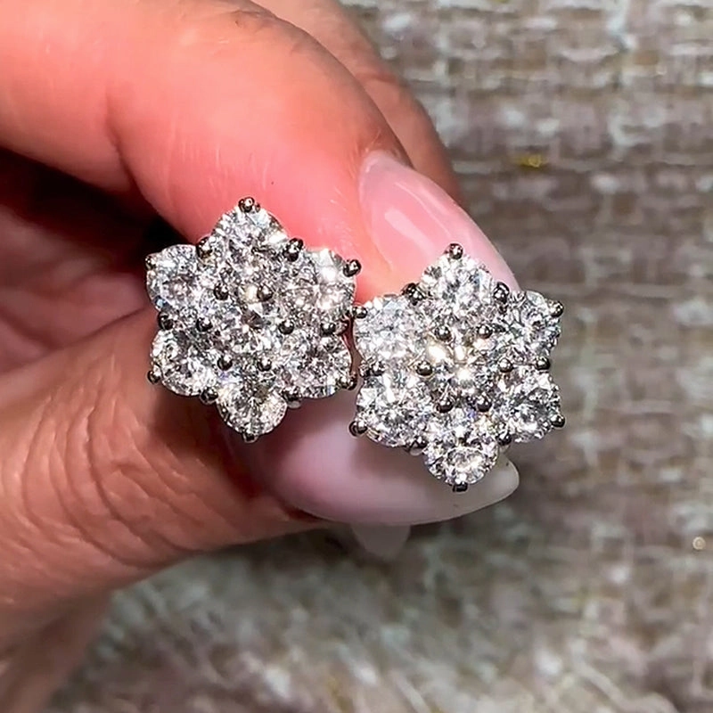 Seasonal Sparkle Louily Precious Flower Design Round Cut Earrings