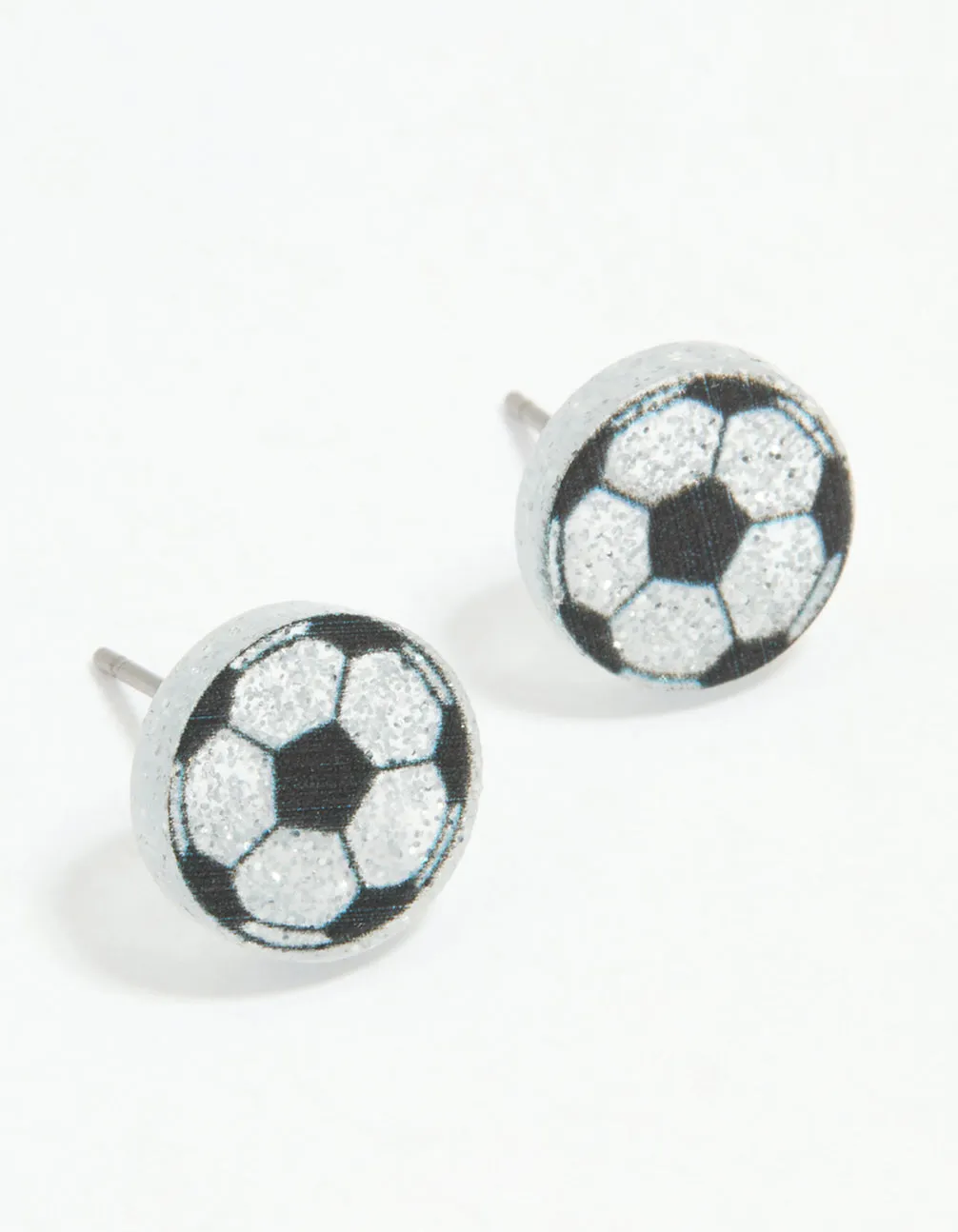Vacation Trinket Silver Soccer Ball Stud Earrings