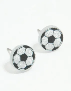 Vacation Trinket Silver Soccer Ball Stud Earrings