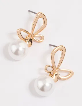 Sophisticated Vibe Safe product Gold Butterfly Pearl Drop Earrings