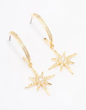 Gold Plated Long Celestial Drop Earrings High-Quality Finish Star-Shaped Accessory