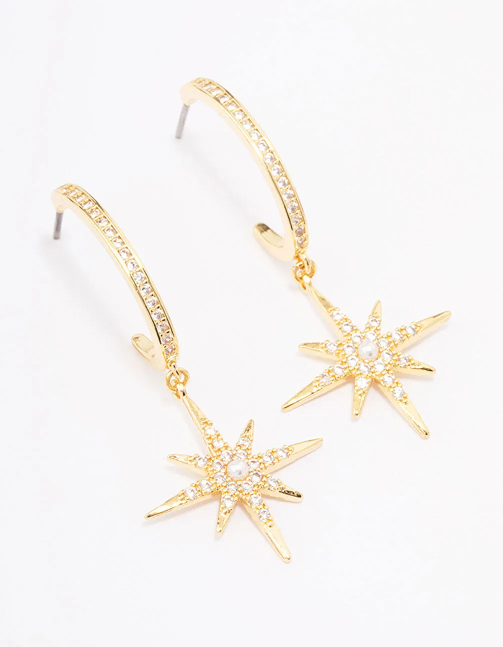 Gold Plated Long Celestial Drop Earrings High-Quality Finish Star-Shaped Accessory