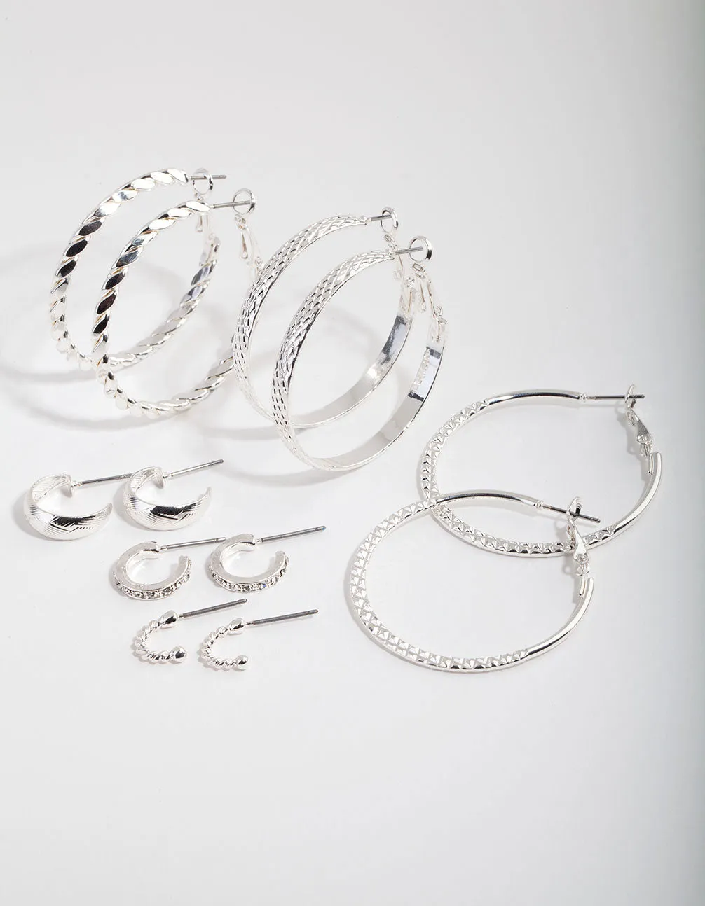 Attractive Selection Premium Creation Silver Etched Twist 6-Pack Hoop Earring