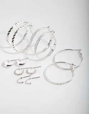 Attractive Selection Premium Creation Silver Etched Twist 6-Pack Hoop Earring