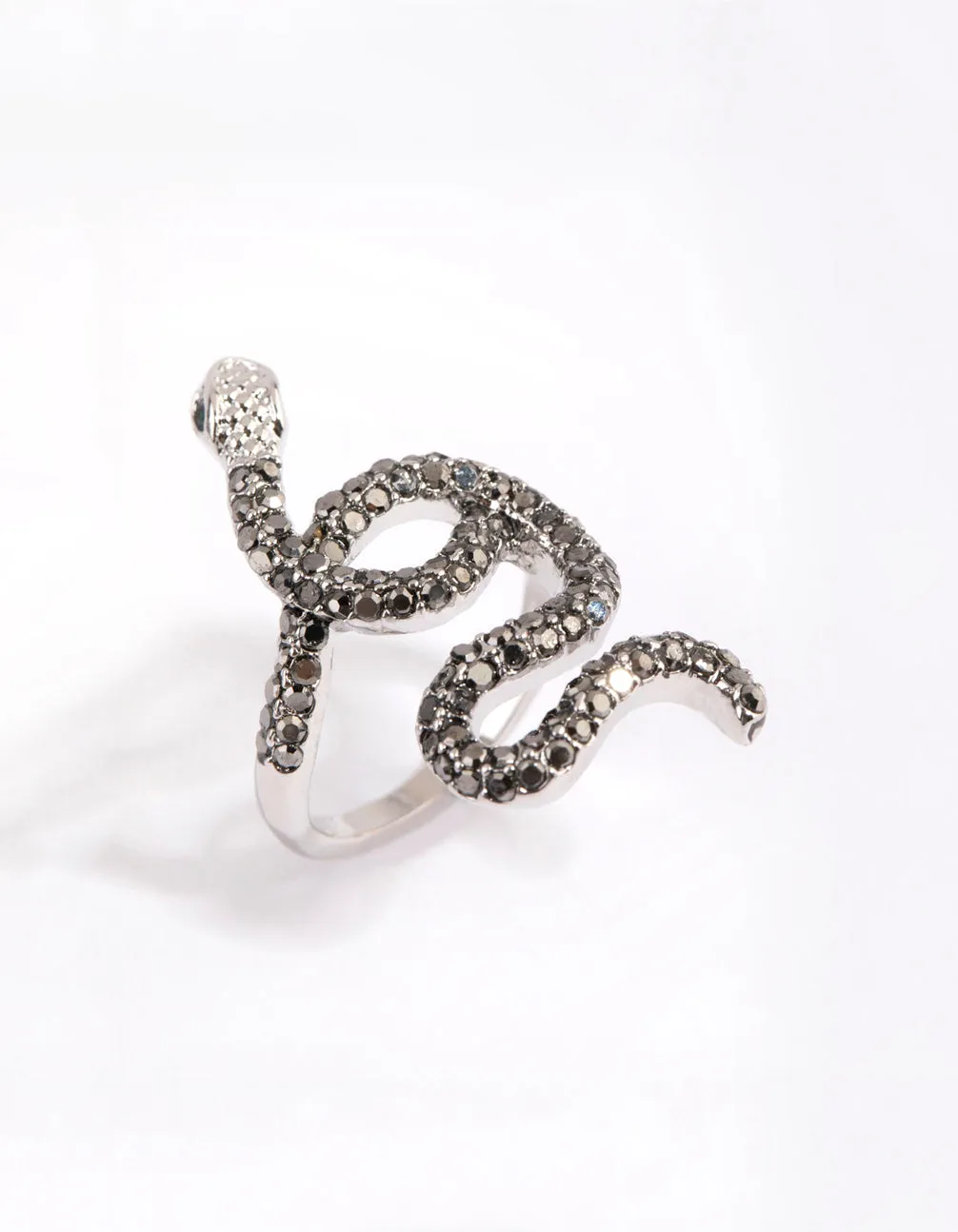 Silver Black Diamante Snake Swirl Ring Evening Appeal