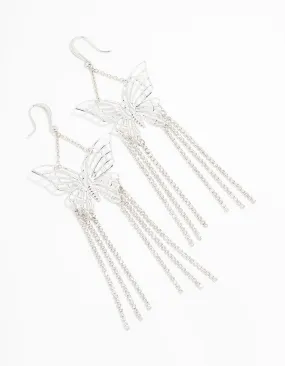 Silver Butterfly Cupchain Drop Earrings Classic Decoration Sturdy Piece