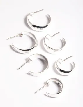 Silver Chubby Hillow Hoop Earrings Pack Sophisticated Embellishment Decorative Look