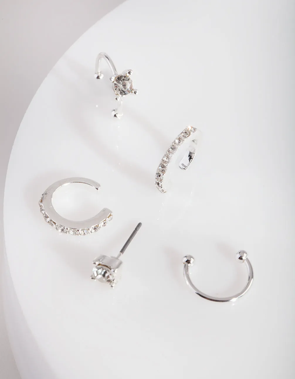 Seasonal piece Safe Aesthetic Silver Classic Diamante Ear Stack