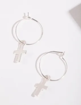 Vintage-Inspired Accessory Silver Cross Hoop Earrings