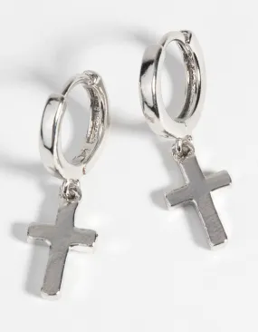 Stunning look Silver Cross Huggie Hoop Earrings