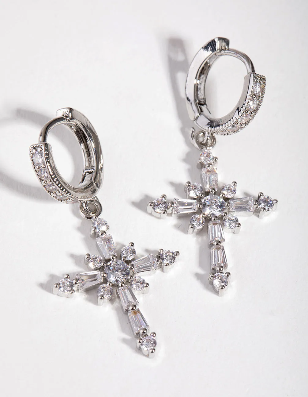 Silver Crystal Stone Cross Hoop Earrings Sparkling Essential Stylish Embellishment
