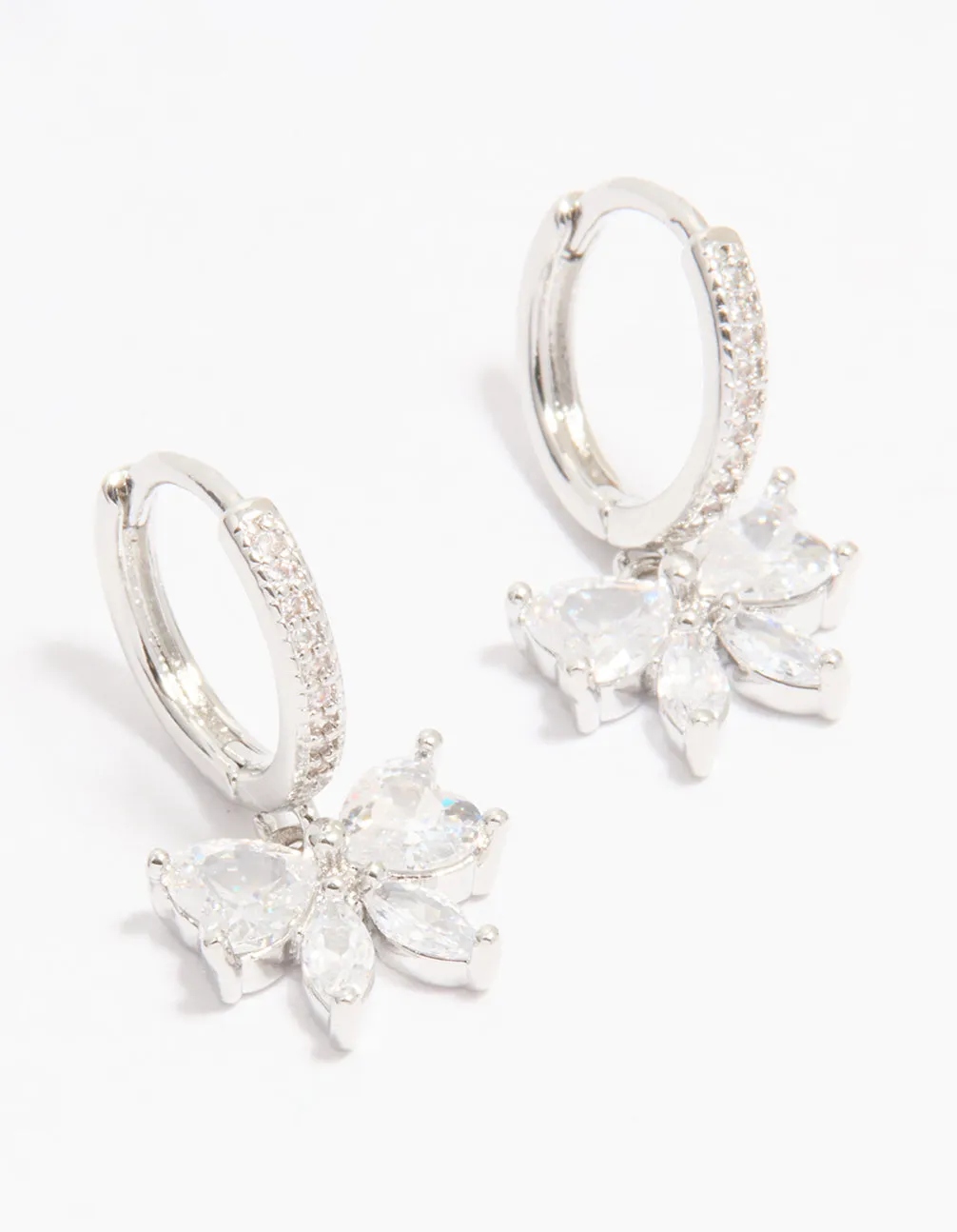 Vintage Piece Silver Cubic Zirconia Butterfly Huggie Earrings